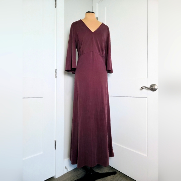 Freeway Womens Maxi Dress Large Plum Burgundy V-neck Bell Sleeve Ren Faire NWT - Picture 1 of 6